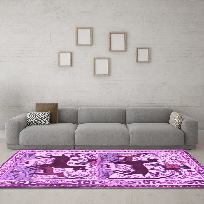 Machine Washable Persian Purple Traditional Area Rugs in a Living Room, wshtr3893pur