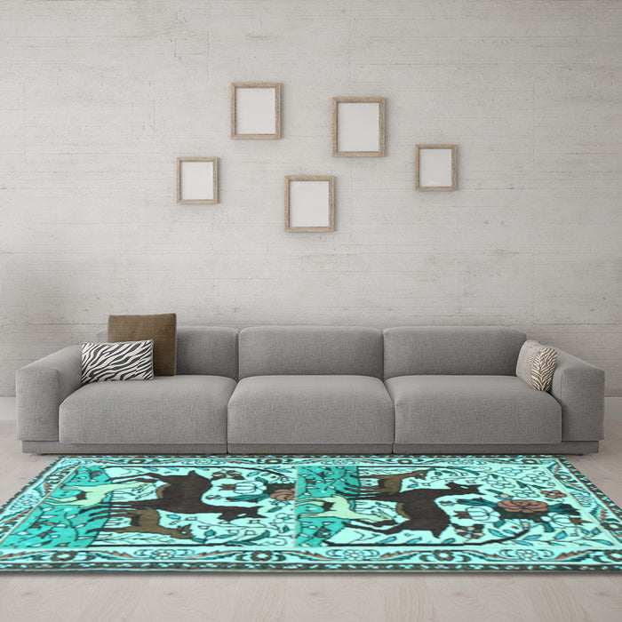 Machine Washable Persian Light Blue Traditional Rug in a Living Room, wshtr3893lblu