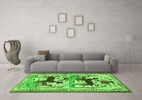 Machine Washable Persian Green Traditional Rug, wshtr3893grn