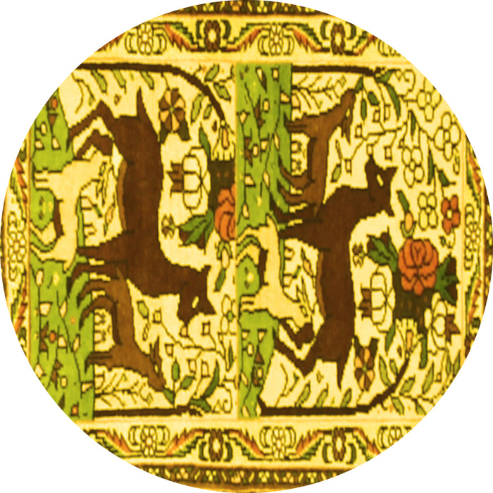 Round Persian Yellow Traditional Rug, tr3893yw