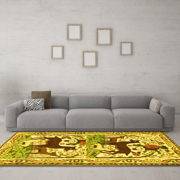 Machine Washable Persian Yellow Traditional Rug in a Living Room, wshtr3893yw