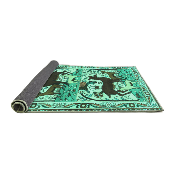 Sideview of Persian Turquoise Traditional Rug, tr3893turq