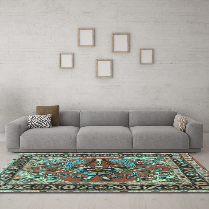 Machine Washable Persian Light Blue Traditional Rug in a Living Room, wshtr3894lblu