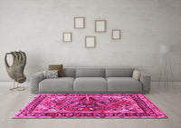 Machine Washable Persian Pink Traditional Rug, wshtr3894pnk