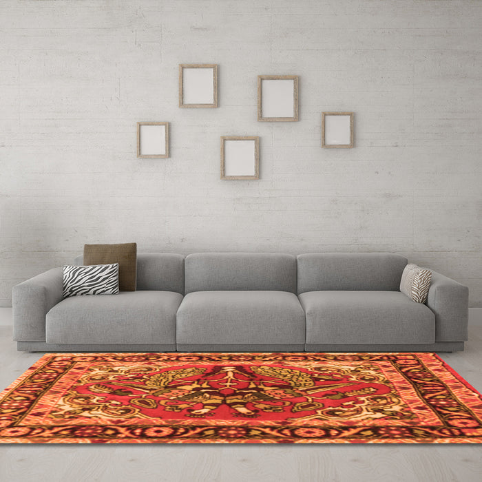 Machine Washable Persian Orange Traditional Area Rugs in a Living Room, wshtr3894org
