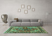 Machine Washable Persian Turquoise Traditional Area Rugs in a Living Room,, wshtr3894turq