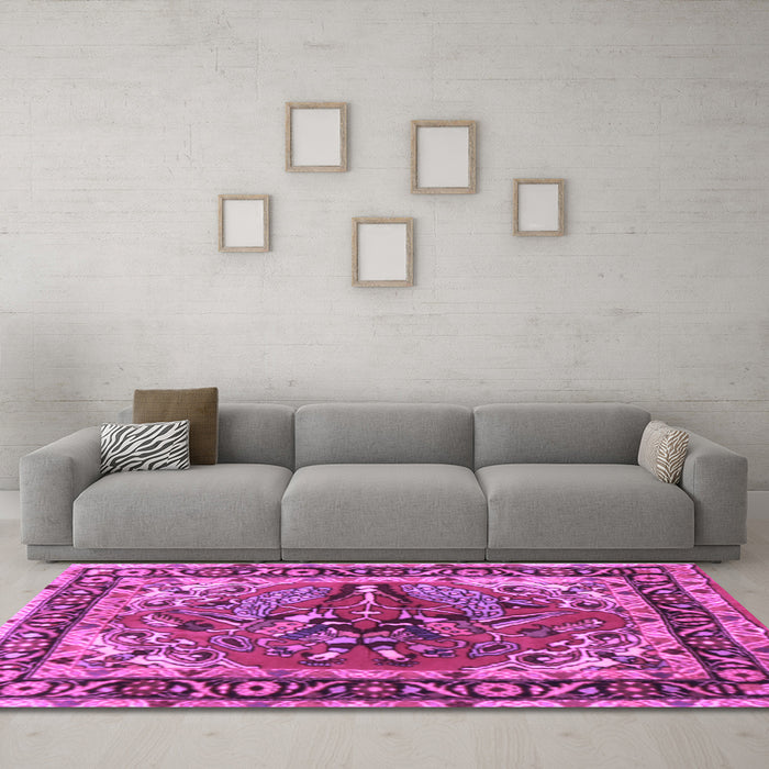 Machine Washable Persian Purple Traditional Area Rugs in a Living Room, wshtr3894pur