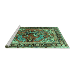 Sideview of Machine Washable Persian Turquoise Traditional Area Rugs, wshtr3894turq