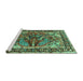 Sideview of Machine Washable Persian Turquoise Traditional Area Rugs, wshtr3894turq