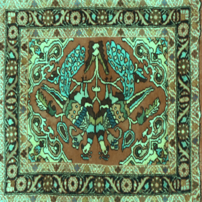 Square Machine Washable Persian Turquoise Traditional Area Rugs, wshtr3894turq