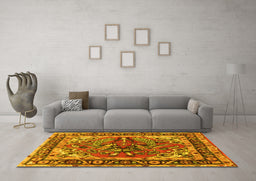 Machine Washable Persian Yellow Traditional Rug in a Living Room, wshtr3894yw