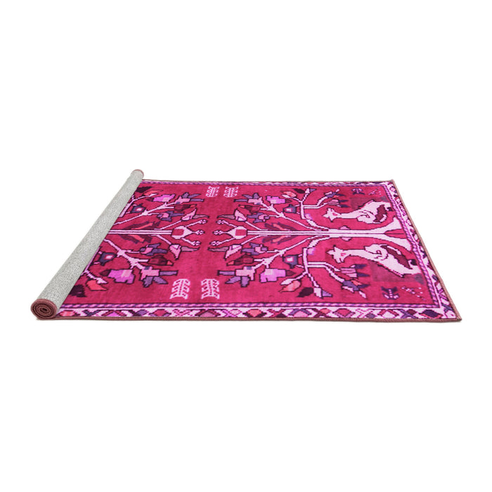 Sideview of Machine Washable Persian Pink Traditional Rug, wshtr3895pnk