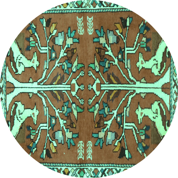 Round Persian Turquoise Traditional Rug, tr3895turq