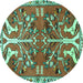 Round Persian Turquoise Traditional Rug, tr3895turq