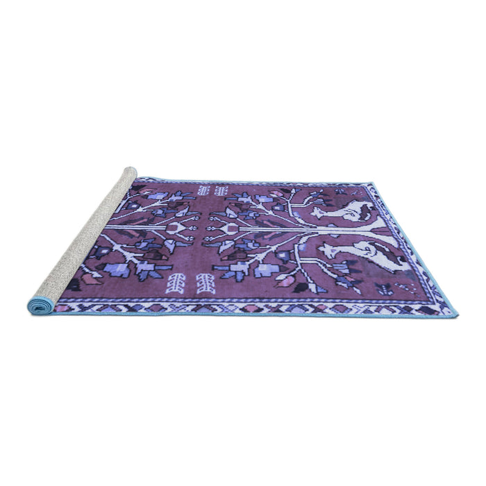Sideview of Machine Washable Persian Blue Traditional Rug, wshtr3895blu