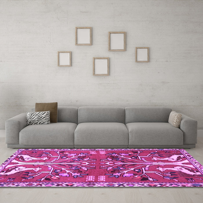 Machine Washable Persian Purple Traditional Area Rugs in a Living Room, wshtr3895pur