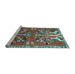 Sideview of Machine Washable Persian Light Blue Traditional Rug, wshtr3895lblu