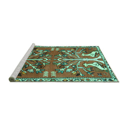 Sideview of Machine Washable Persian Turquoise Traditional Area Rugs, wshtr3895turq