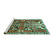 Sideview of Machine Washable Persian Turquoise Traditional Area Rugs, wshtr3895turq