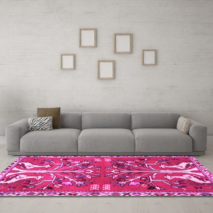 Machine Washable Persian Pink Traditional Rug in a Living Room, wshtr3895pnk