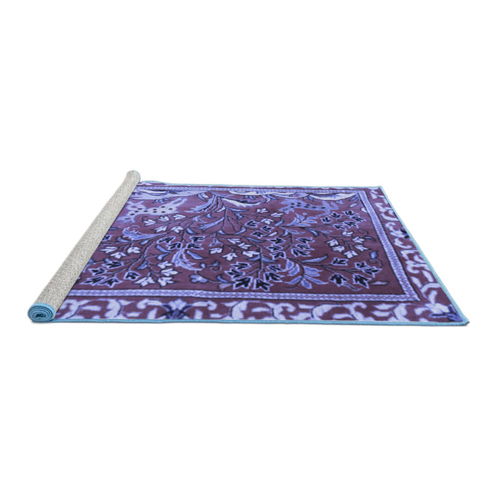 Sideview of Machine Washable Persian Blue Traditional Rug, wshtr3896blu