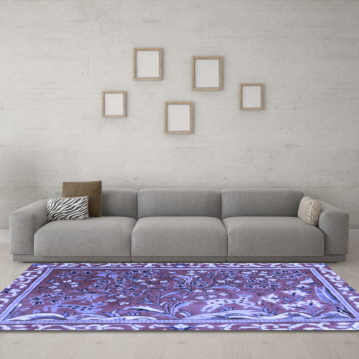 Machine Washable Persian Blue Traditional Rug in a Living Room, wshtr3896blu