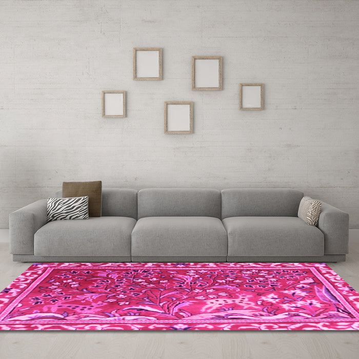 Machine Washable Persian Pink Traditional Rug in a Living Room, wshtr3896pnk