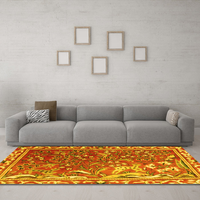 Machine Washable Persian Yellow Traditional Rug in a Living Room, wshtr3896yw
