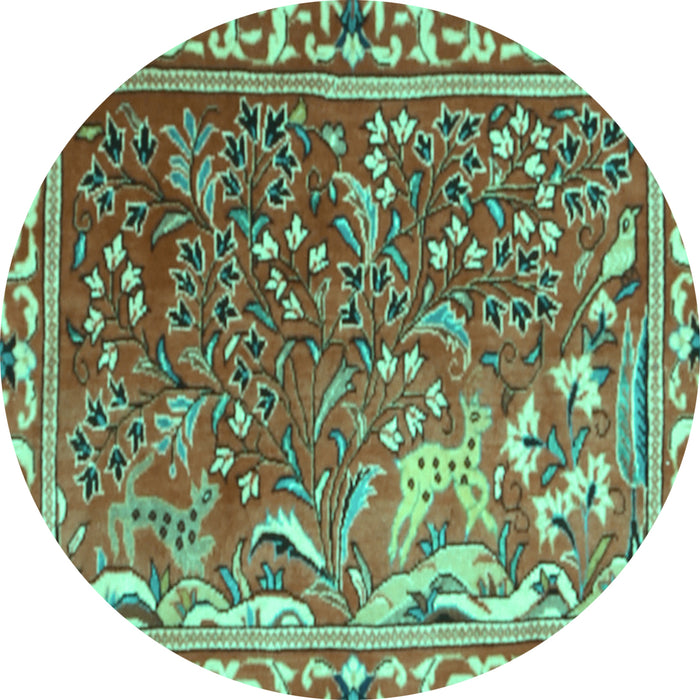 Round Persian Turquoise Traditional Rug, tr3896turq