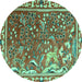 Round Persian Turquoise Traditional Rug, tr3896turq