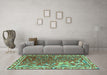 Machine Washable Persian Turquoise Traditional Area Rugs in a Living Room,, wshtr3896turq