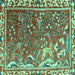 Square Machine Washable Persian Turquoise Traditional Area Rugs, wshtr3896turq