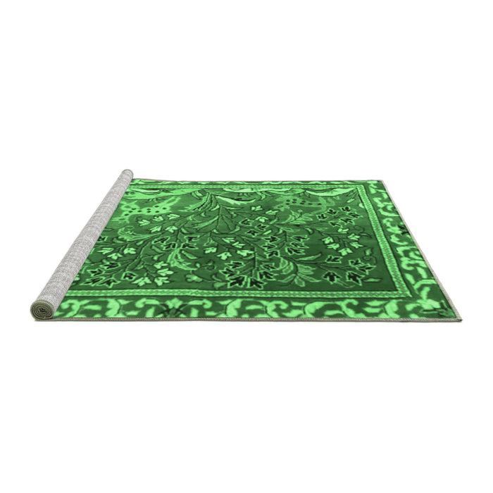 Sideview of Machine Washable Persian Emerald Green Traditional Area Rugs, wshtr3896emgrn