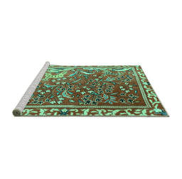 Sideview of Machine Washable Persian Turquoise Traditional Area Rugs, wshtr3896turq