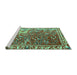 Sideview of Machine Washable Persian Turquoise Traditional Area Rugs, wshtr3896turq