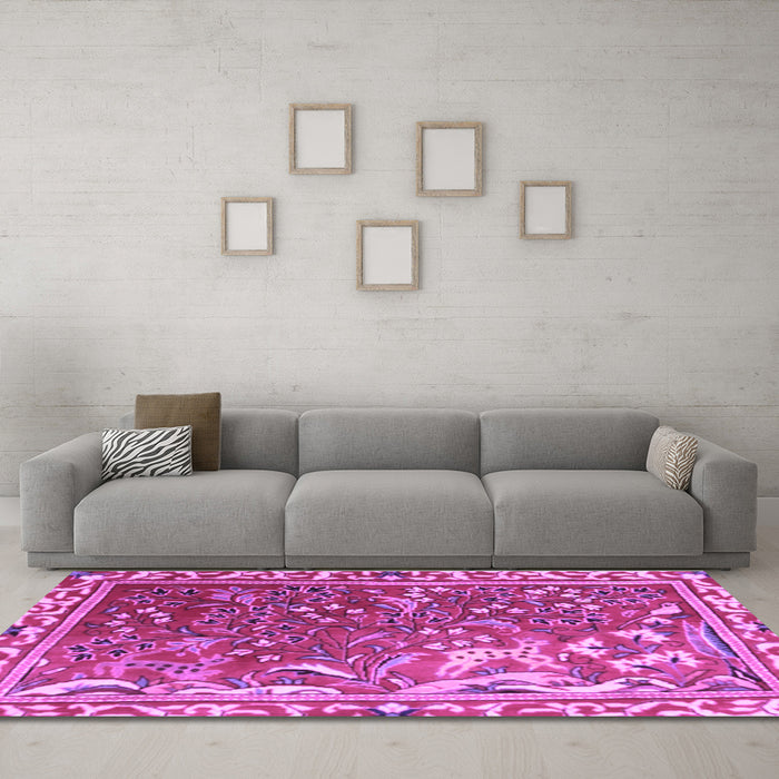 Machine Washable Persian Purple Traditional Area Rugs in a Living Room, wshtr3896pur