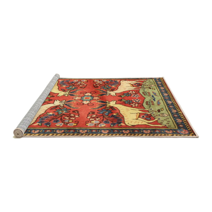 Sideview of Machine Washable Traditional Metallic Gold Rug, wshtr3897