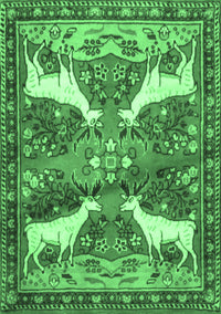 Animal Emerald Green Traditional Rug, tr3897emgrn