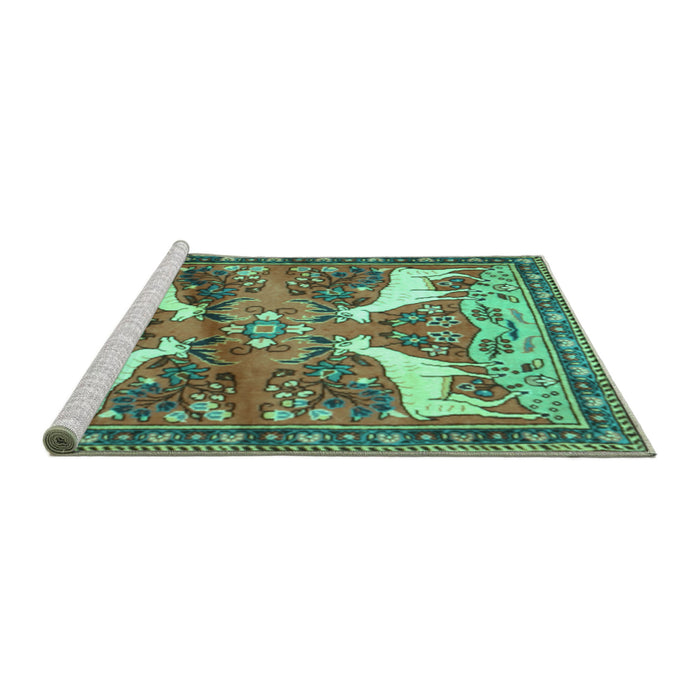Sideview of Machine Washable Animal Turquoise Traditional Area Rugs, wshtr3897turq