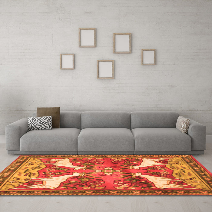 Machine Washable Animal Orange Traditional Area Rugs in a Living Room, wshtr3897org
