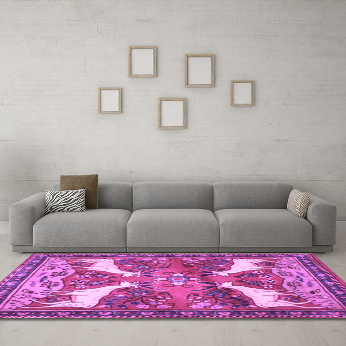 Machine Washable Animal Purple Traditional Area Rugs in a Living Room, wshtr3897pur