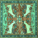 Square Animal Turquoise Traditional Rug, tr3897turq