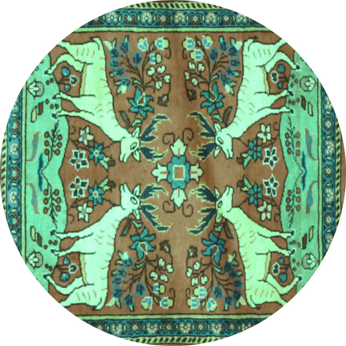 Round Animal Turquoise Traditional Rug, tr3897turq
