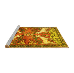 Sideview of Machine Washable Animal Yellow Traditional Rug, wshtr3897yw