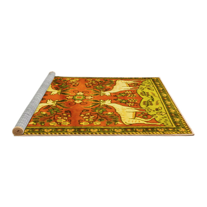 Sideview of Machine Washable Animal Yellow Traditional Rug, wshtr3897yw