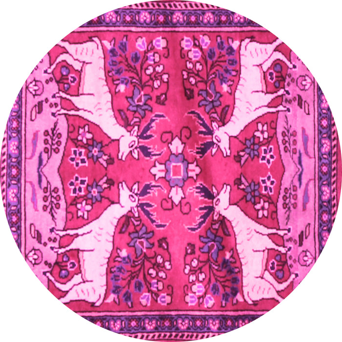 Round Machine Washable Animal Pink Traditional Rug, wshtr3897pnk