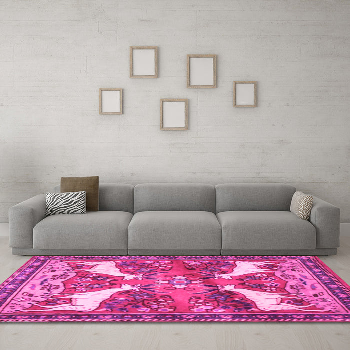 Machine Washable Animal Pink Traditional Rug in a Living Room, wshtr3897pnk