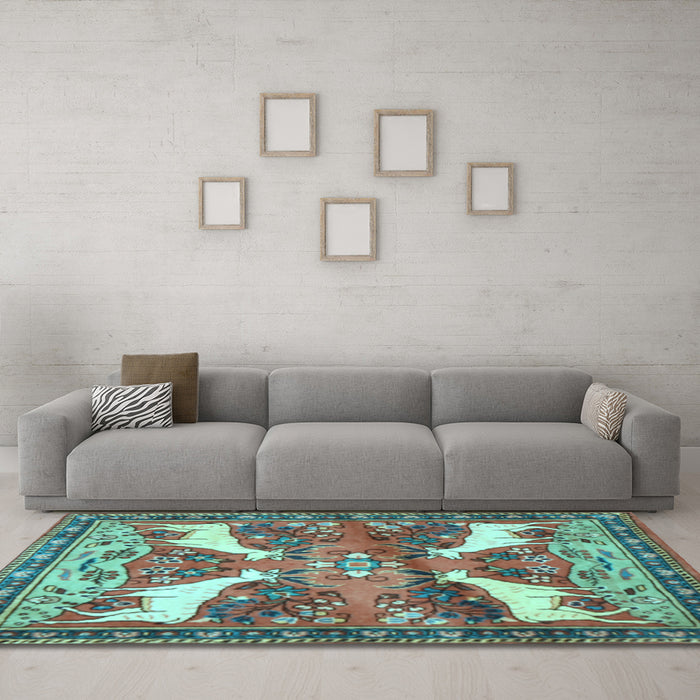 Machine Washable Animal Light Blue Traditional Rug in a Living Room, wshtr3897lblu