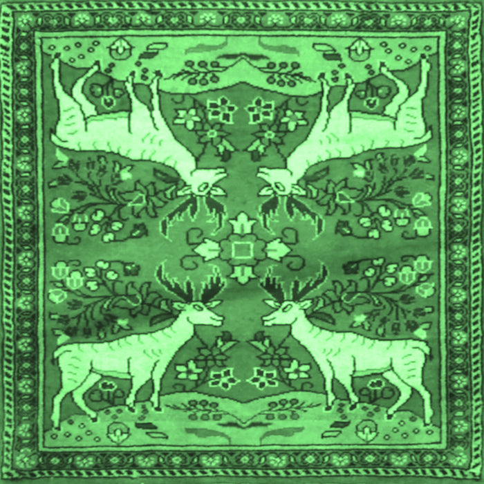 Square Machine Washable Animal Emerald Green Traditional Area Rugs, wshtr3897emgrn