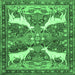 Square Machine Washable Animal Emerald Green Traditional Area Rugs, wshtr3897emgrn